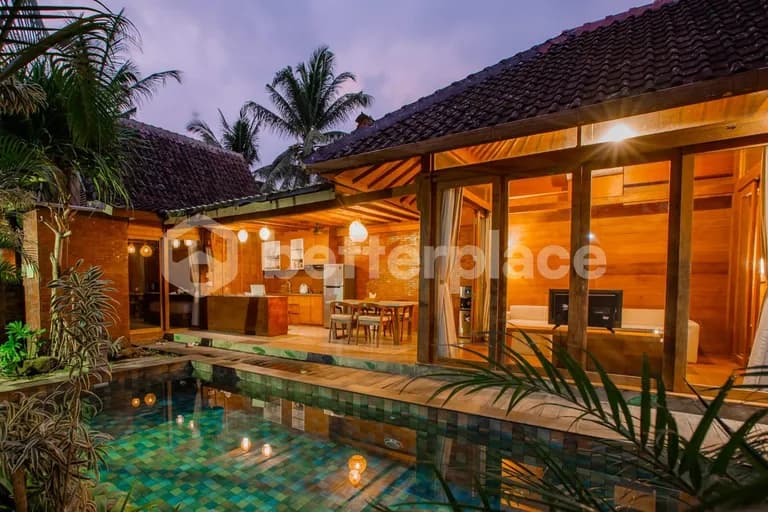 Your Peaceful Escape: Yearly Rental 2 Bed Villa with Wooden Lodge Design and Lush Views in Tabanan