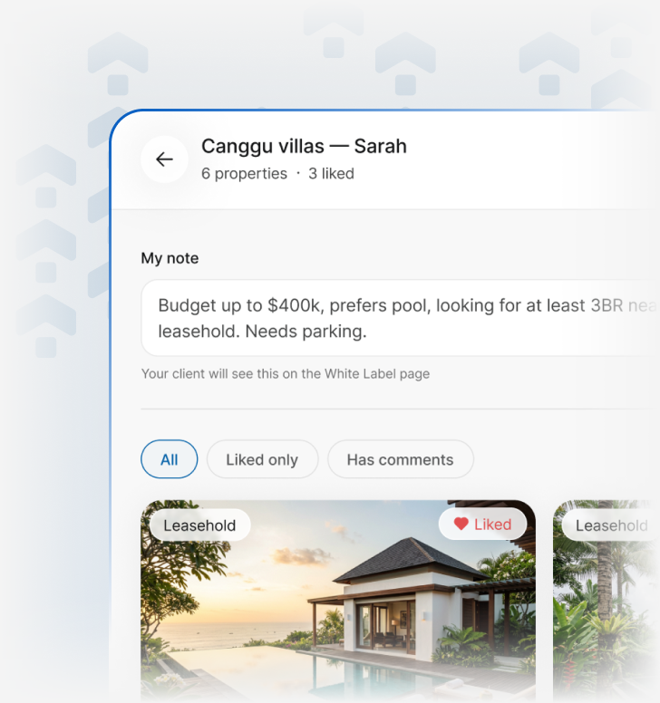 Screenshot: white-label client proposal with Villa Investment Proposal cover